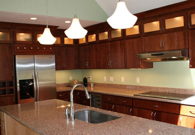 Kitchen cabinets, fridge and sink