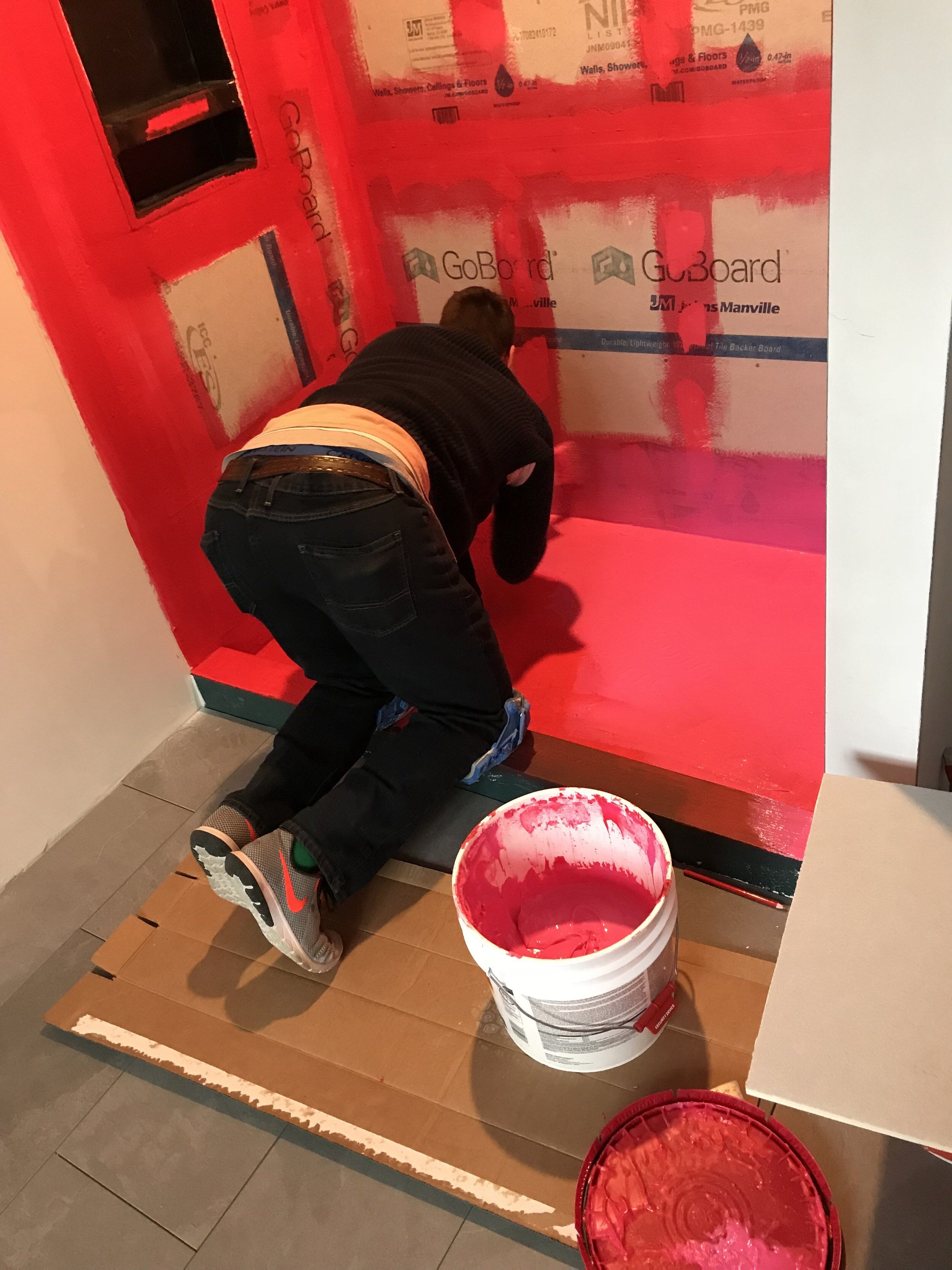 Waquoit bathroom remodel under construction water proofing..