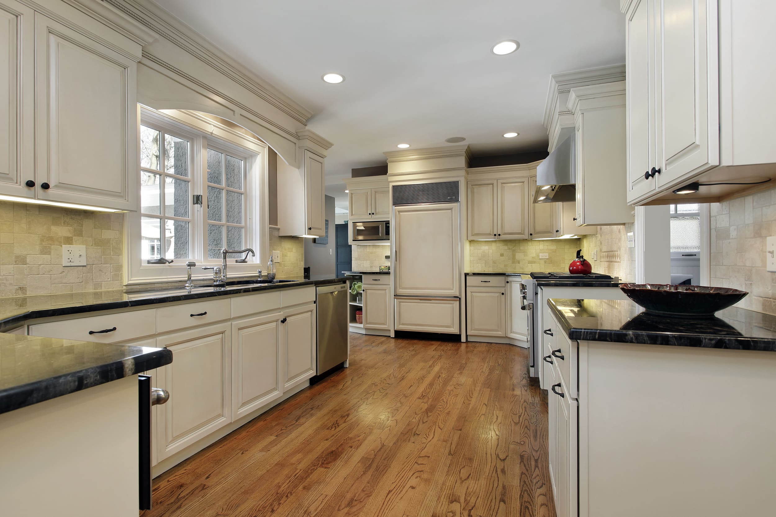 White kitchen with open floor plan