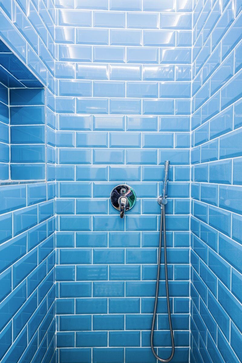 Blue tiled shower