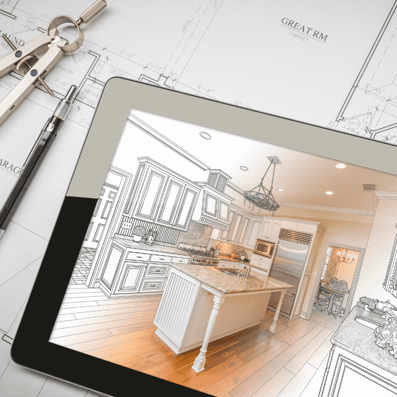 Sketch of kitchen on a tablet