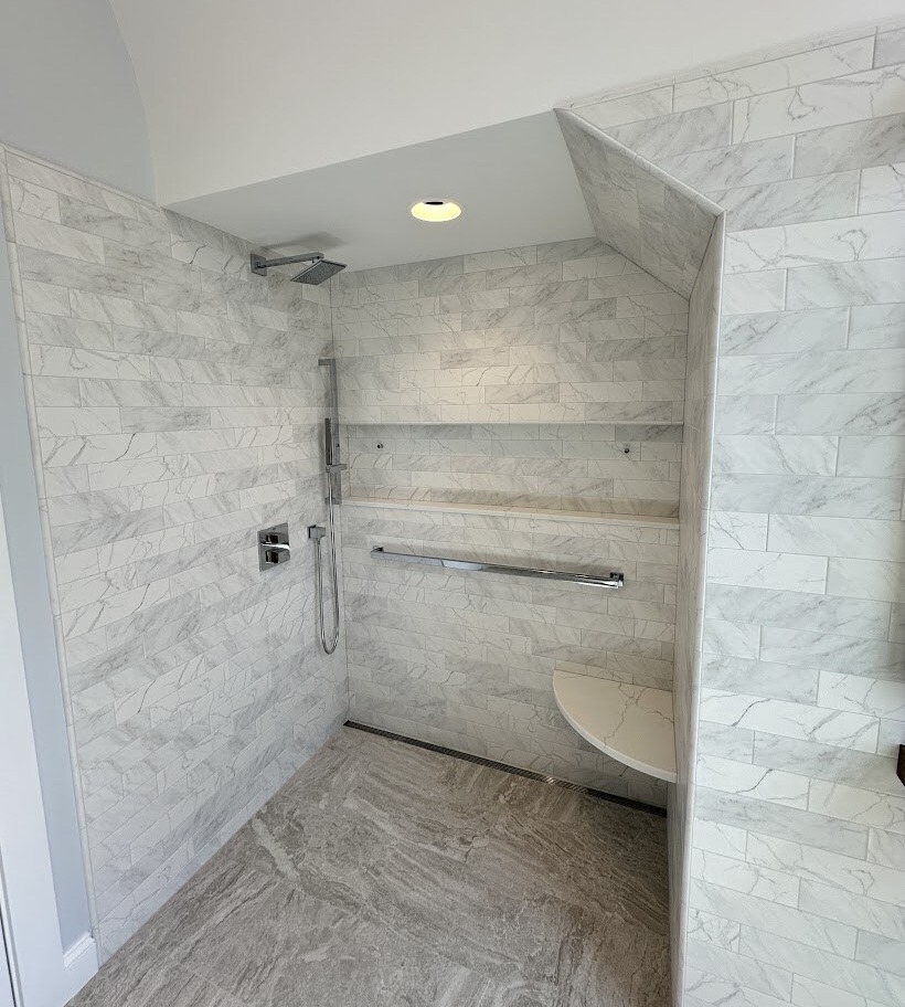Summersea Feature Floating His and Her Sinks by atDesignRemodel