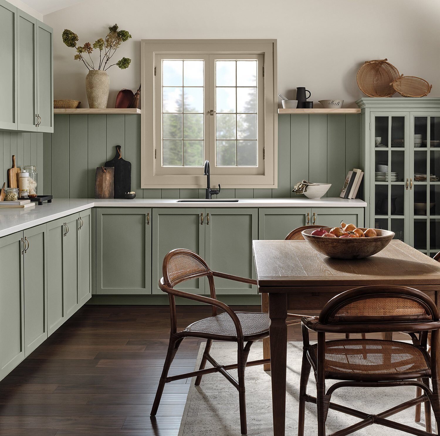 modernized and remodeled green kitchen in cape cod