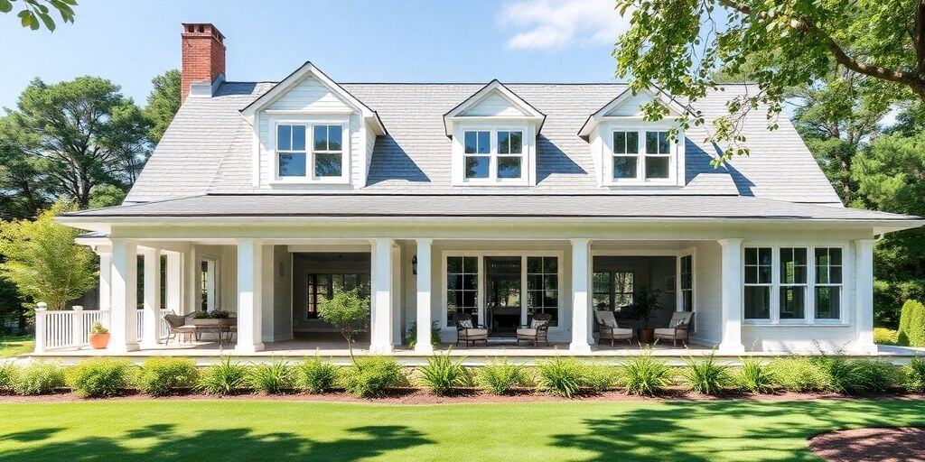 modern cape cod house with vibrant green lawn